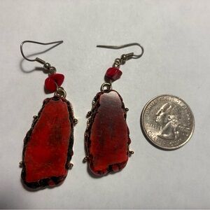 Elegant Red Agate Dangle Earrings
